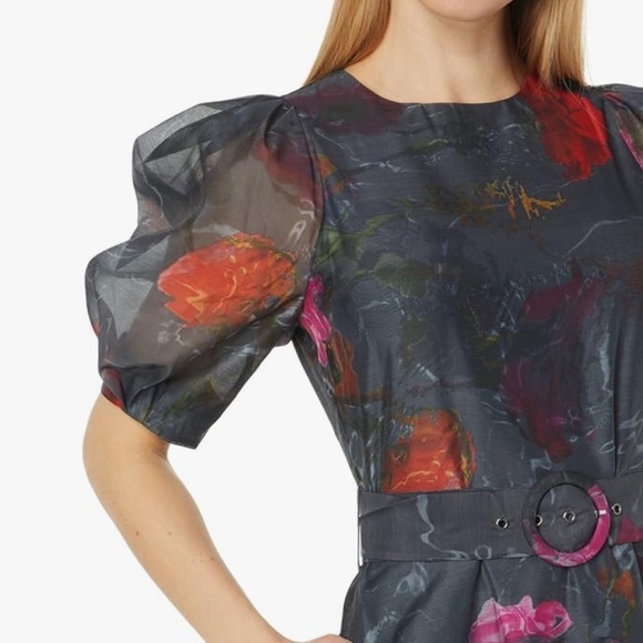 Ted Baker Tatya Puff Floral Sleeve Mini Dress 0 Black - Picture 3 of 10